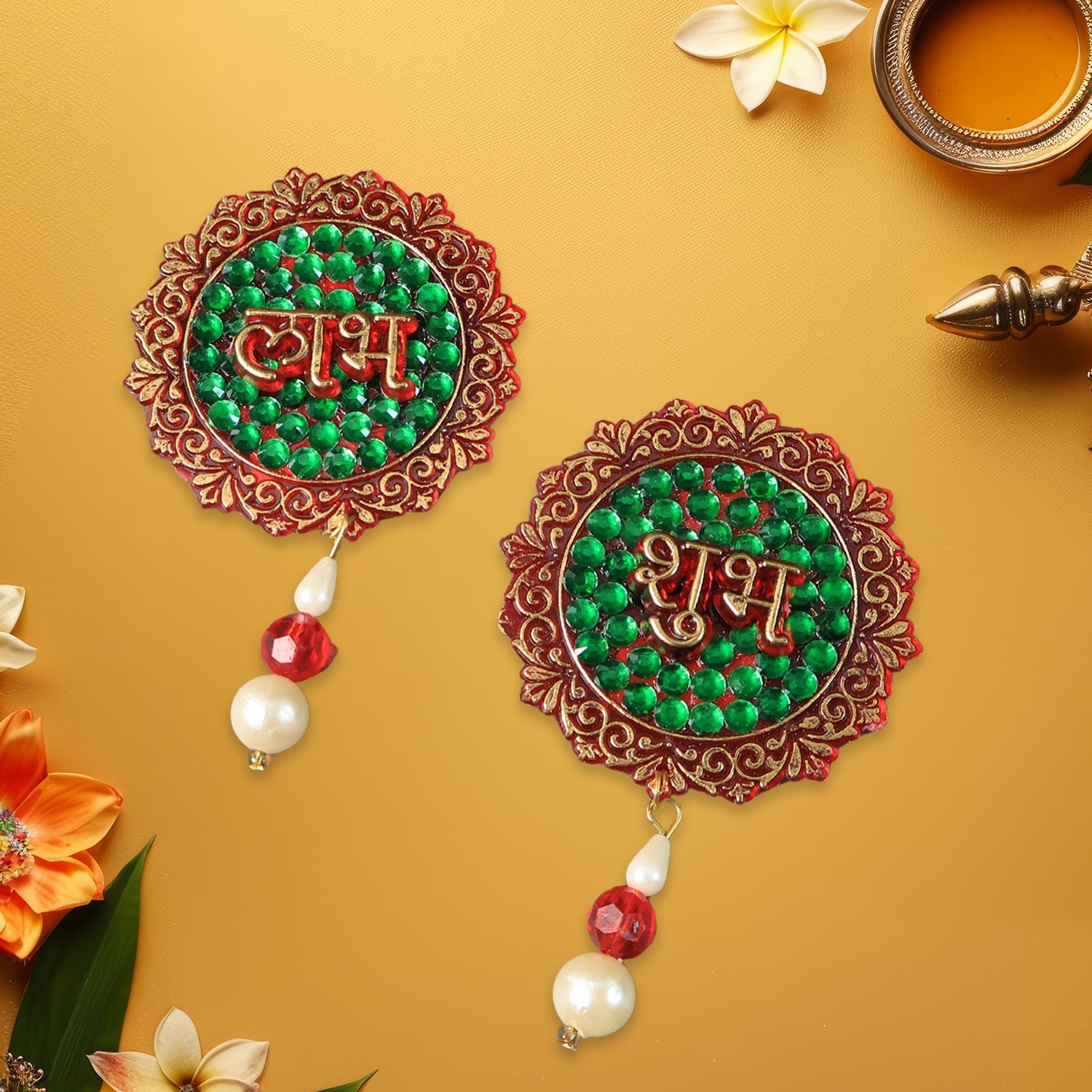 Elegant Beaded Shubh Labh Door Decoration Piece Elegant Beaded Shubh Labh Door Decoration Piece